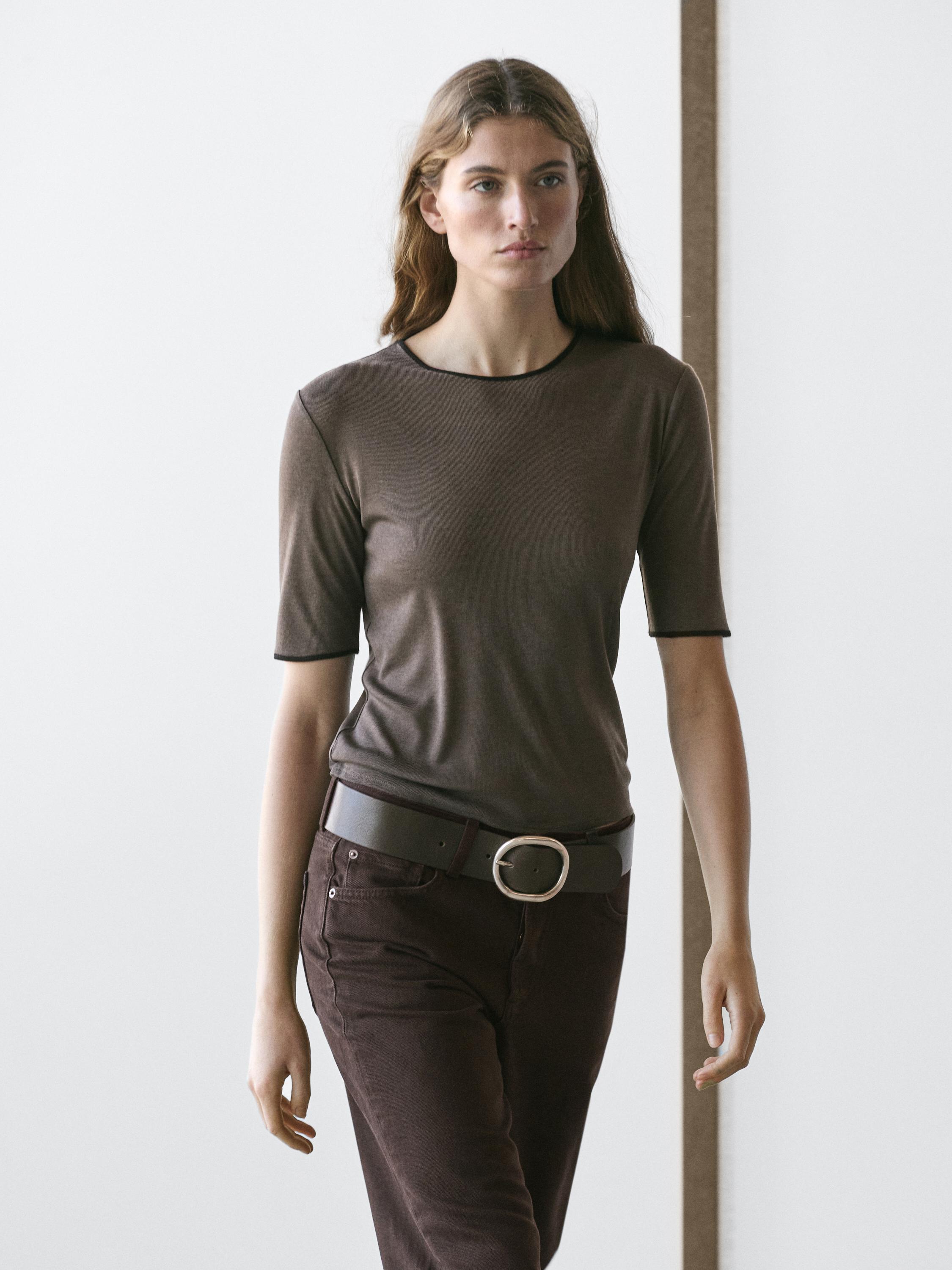 Wool blend T-shirt with contrast detail